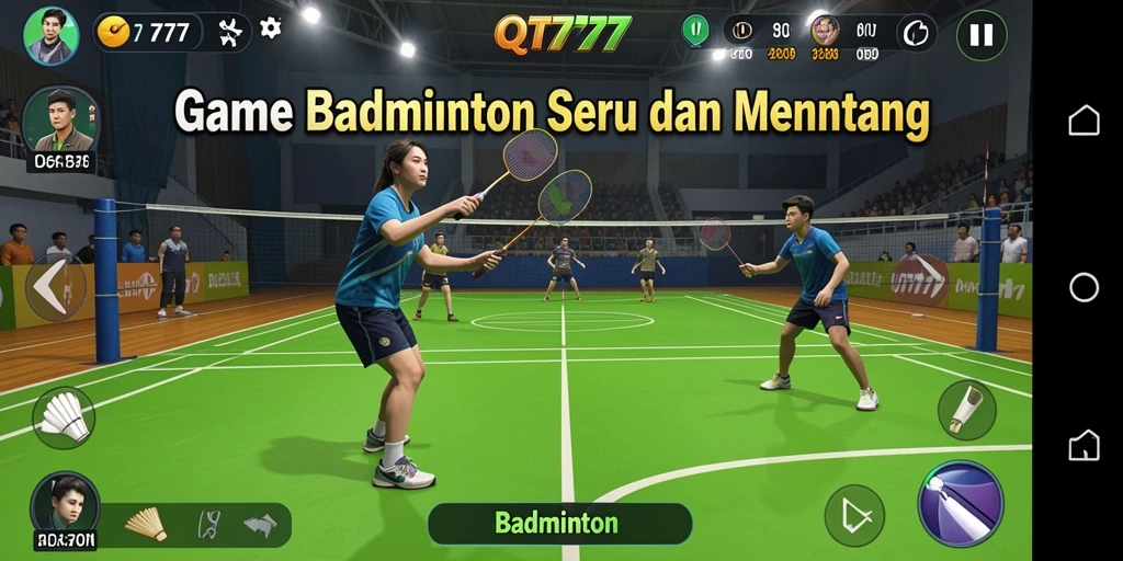 Antarmuka QT777 menampilkan fungsi permainan badminton yang menarik.
